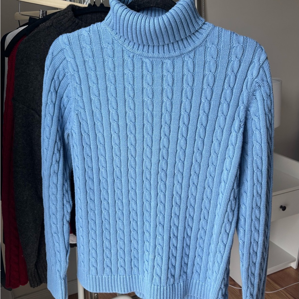 L.L. Bean 100% Cotton Blue Turtleneck Sweater